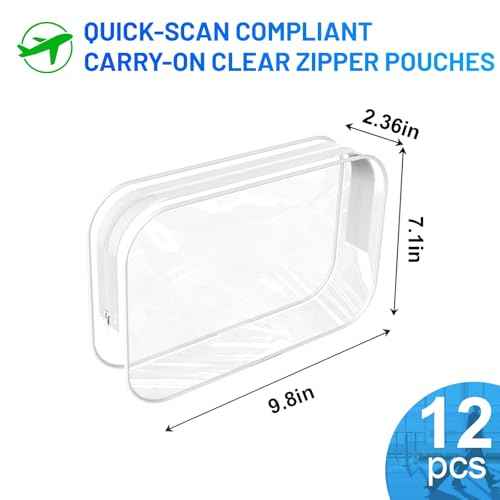XXBAGMORE 12 Pack Clear Makeup Bag PortableTravel Toiletry Pouch with Zipper PVC TSA Approved Cosmetic Organizer for Airport - White, Large