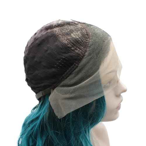 MX angel Long Wavy Ombre Blue Wig Half Hand Tied Synthetic Lace Front Wig Fiber Hair Costume Party Wig
