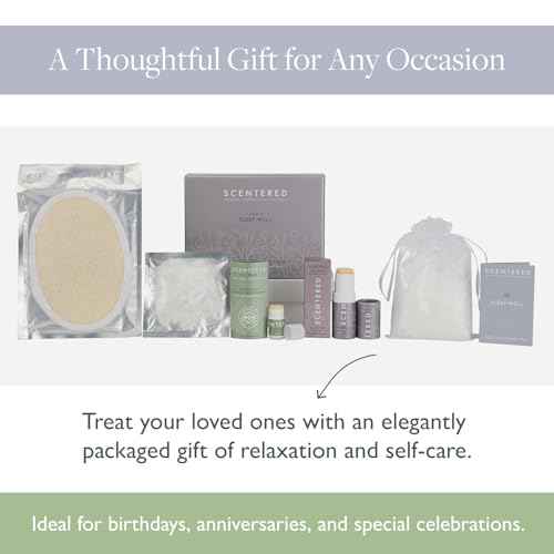 Scentered Prepare for a Great Night's Sleep Bath Set - Bath Salts, Aromatherapy Balms, Body Loofah, Hair Tie & Shower Cap - Relaxing Bath Set for Restful Sleep - Mother's Day Gift Ideas