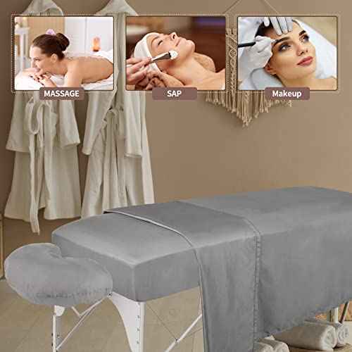 Oudain 8 Sets Soft Microfiber Massage Table Sheets Set 3 Piece Set Includes Massage Table Cover Fitted Sheet and Face Rest Cover(Gray)