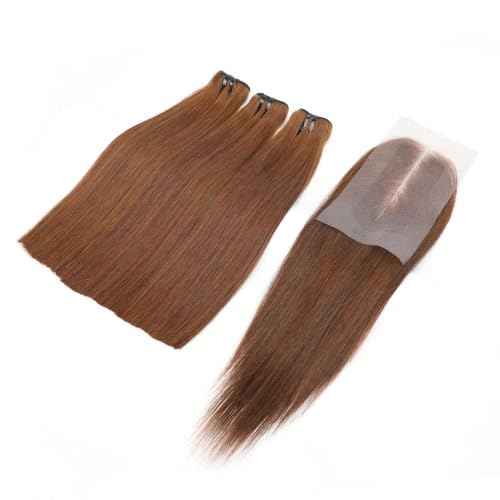 Bone Straight Virgin Human Hair 3 Bundles with 2 * 6 Closure Raw Hair 15A Bundles 100% Unprocessed Premium Raw Hair for Women Natural Color (8"8"8" + 8", 33#)