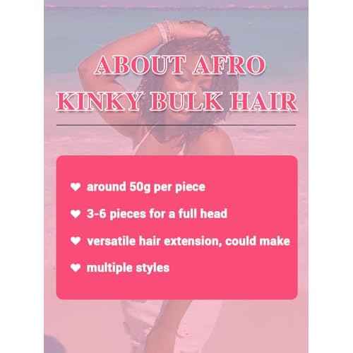 REBECCA FASHION Afro Kinky Bulk Human Hair 50g/Pack Braiding Hair for Dreadlock Extensions, Loc Repair, Afro Kinky Curly Human Hair Bulk for Twist 22 Inch Natural Black Color