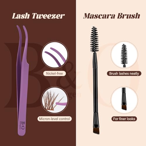B&Q Brown Lash Clusters Kit Natural Mochalash 01, Wispy Eyelash Clusters Kit C-Curl Cluster Eyelash Extensions 8-16mm Fake Eyelashes Lash Extension Kit for Everyday Beginner Friendly(Mochalash 01 Set)