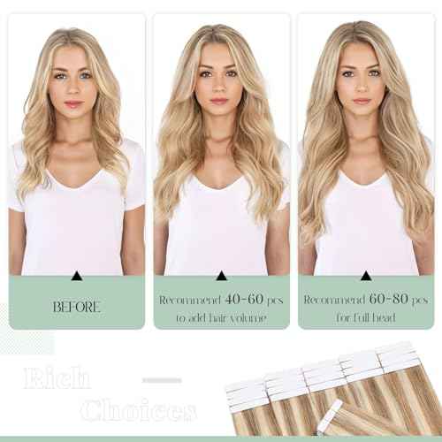 Rich Choices Tape in Hair Extensions Human Hair, 40pcs 100g 100% Remy Tape Hair Extensions Real Human Hair,Seamless Tape in Hair Extension 18 Inch #12P613 Golden Brown Highlighted Bleach Blonde