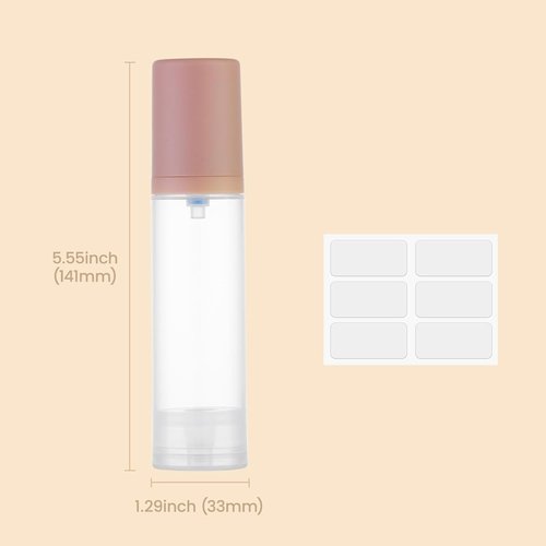 Lulupack Travel Pump Bottle for Lotion - Airless Pump Container 1.7oz Empty for Cosmetic Oil - Small Dispenser Refillable for Travel Size Shampoo Mini Jar for Toiletry Foundation Makeup 50ml 6pcs Pink