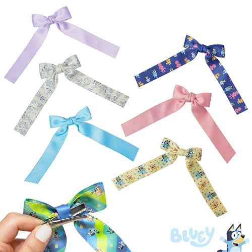 Bluey Printed Long Tail Hair Bow Set for Girls ? 7-Pack Printed Bows with Alligator Clips ? Cute Hair Accessories for Kids Ages 3+