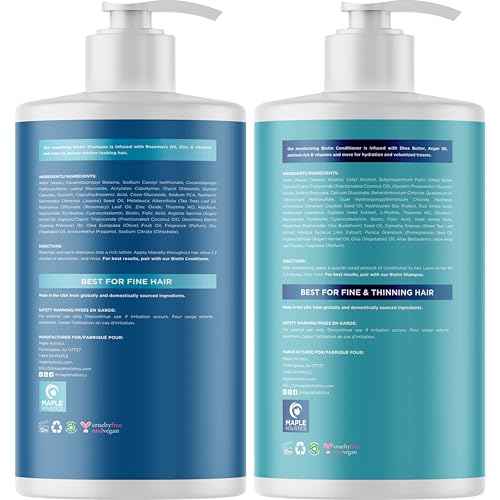 Rosemary Biotin Shampoo and Conditioner Set - Volumizing Shampoo and Conditioner for Thinning Hair for Women & Men with Nourishing B Vitamins - Color Safe Sulfate Paraben & Silicone Free (25 Fl Oz)