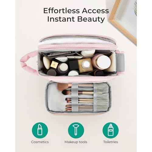 BAGSMART Travel Toiletry Bag for Women, Wide-open Makeup Bag Organizer, Puffy Make Up Case, Large Capacity Cosmetic Organizer for Women for Travel Essentials Toiletries Accessories Bottles(Black)