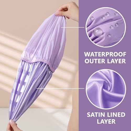YIZIJIZI Shower Cap,Reusable Waterproof Shower Caps ? Large Size for Women, Perfect for Long Hair (purple)