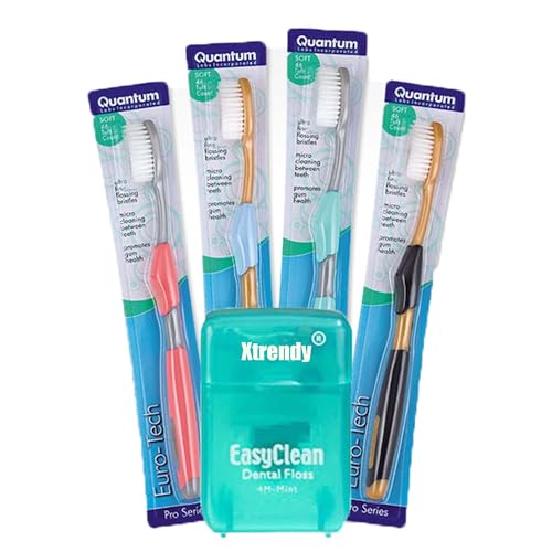 Euro-Tech Extra Soft Toothbrush, Soft Ultra Fine Feathered Bristles Toothbrush with Soft Slim Handle Grip and Thumb Rest for Adults, 16 Pack Bonus Floss