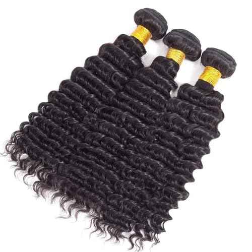 Deep Wave Raw Human Hair Bundles Natural Black Color 22 22 22 Inch Brazilian Unprocessed Virgin Hair Color #1b Bundles Human Hair