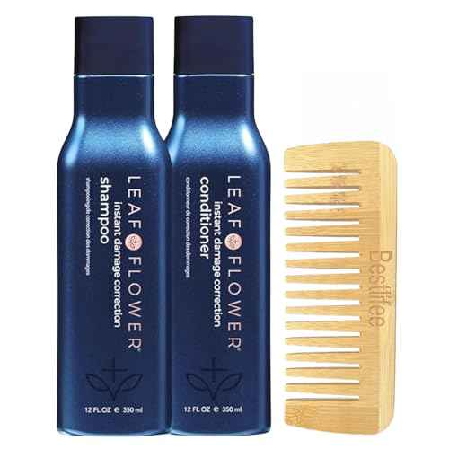 Leaf & Flower Instant Damage Correction Shampoo & Conditioner 12 oz Duo, Blue | Bestlifee Bamboo Hair Comb |