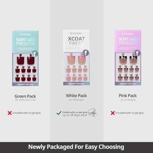 BTArtbox Press On Toenails - Lamp-Curable Real Square Toe Nail Press Ons with Glue for Women, Semi-Transparent French Tip Fake Toe Nail Tips in 15 Sizes - 30 Toenails Kit, Ma'am