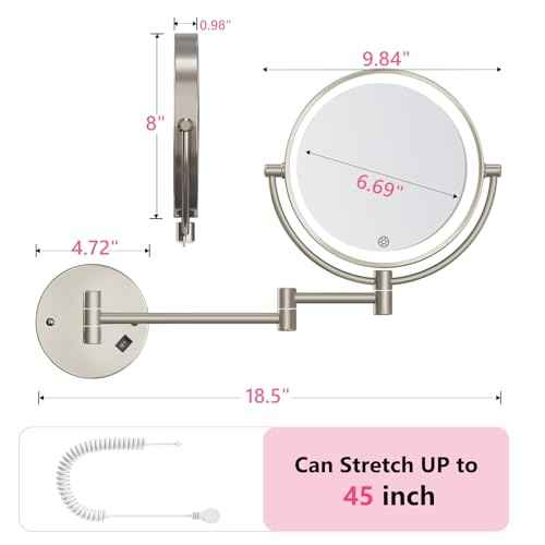 Wall Mounted Makeup Mirror with Lights, 30X/1X Double-Sided Magnifying, Plug-in Lighted Vanity Mirror with 3 Color Modes, Dimmable Brightness, 360¡Æ Swivel Extendable Arm for Bathroom & Grooming