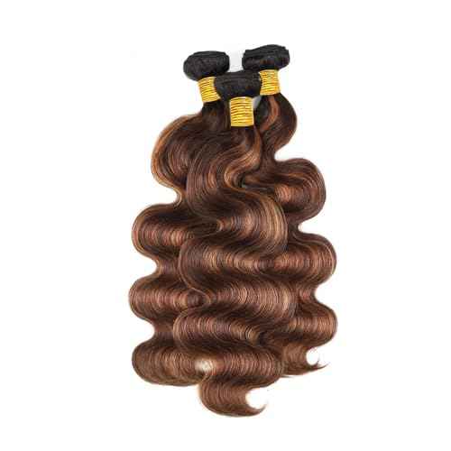 Highlight Human Hair Bundles Light Brown Body Wave Bundle 18 20 22 Inch Color 30 Human Hair Unprocessed Virgin Hair 3 Bundles