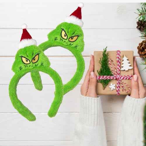 Atvscay Christmas Green Santa Headband,Furry Santa Hat headband,Green Monster Costume Accessories,Xmas Headband