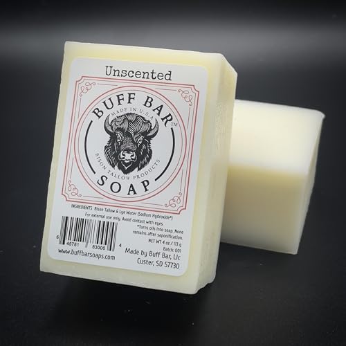 BUFF BAR Bison Tallow Buff Soap Bar, Unscented, (2 pack) - Cleans, Moisturizing, Non-Habit Forming, Soothes, Hydration, Naturally Derived - No Dyes, Chemicals, Fragrances, Preservatives