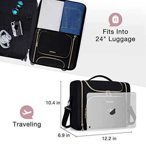 BAGSMART Toiletry Bag, Travel Toiletry Bag for Women, Water-resistant Cosmetic Makeup Bag, Large Capacity Door Room Essentials Travel Organizer for Full Sized Toiletries and Cosmetics, Black