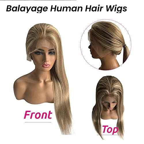 Balayage Ash Blonde Wig Human Hair 13x4 HD Glueless Lace Front Wigs Pre Plucked Virgin Hair 22 Inch 150% Density Light Brown to Platinum Blonde Highlights Silky Straight with Baby Hair for Women