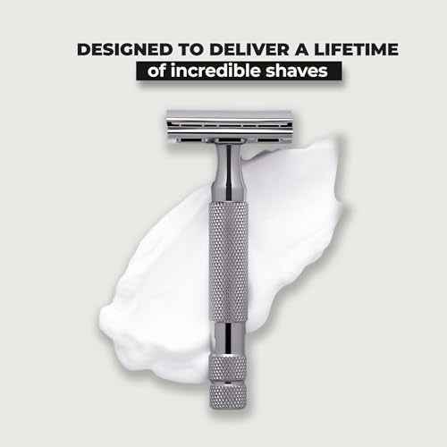 ROCKWELL RAZORS 2C Gunmetal Chrome Double Edge Safety Razor With Adjustable Shave Settings and 5 Fully Recyclable Razor Blades. Reusable Safety Razors for Men and Women