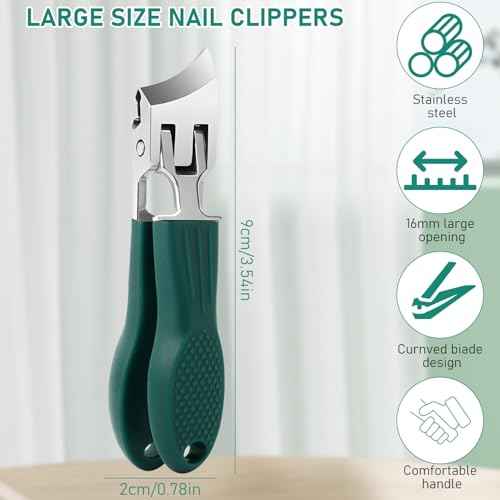 Eagle Beak Beveled Nail Clippers, 3-Piece Set of Upgrade Stainless Steel Wide Jaw Opening Anti-Splash Nail Clipper, Long Handle Angled Head Toenail Clipper for Ingrown & Thick Toenails for Men Women
