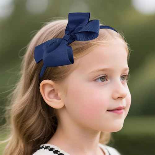 Girl Navy Hair Bow Accessories 14 Pieces Uniform Hair Bows Hair Clips Headband for School Toddler Girls