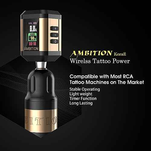 Tattoo Power Supply - Ambition Korall Wireless Tattoo Battery Pack 2200mAh Mini Portable RCA Color LED Digital Display for Rotary Tattoo Machine