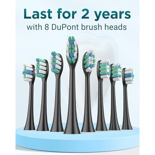 Rtauys S5 Upgraded Sonic Electric Toothbrush for Adults and Kids Ages 12+ with 8 Brush Heads, IPX7 Travel Toothbrush with Case, 2.5 Hours Charge for 120 Days, 5 Modes with Built-in Smart Timer Black