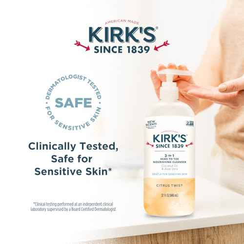 Kirk's 3-in-1 Head to Toe Nourishing Liquid Cleanser- for Men, Women & Children - Premium Coconut Oil & Aloe Vera- Non GMO & Vegan - Citrus Twist - 32 Fl Oz.