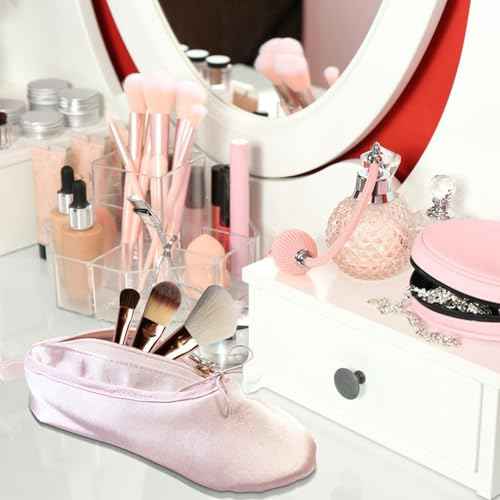 Ballet Shoe Makeup Bag, Small Cosmetic Bag for Trip Portable Cosmetic Travel Bag, Ballet Dance Shoe Makeup Bag Gifts for Women Girl Dancer Lover (Pale Pink)