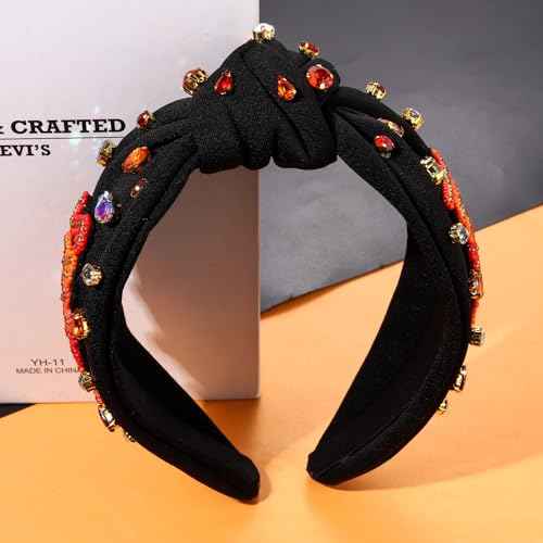 Thanksgiving Headband Accessories - Fall THANKS Knotted Pearl Rhinestone Wide Hair Accessories