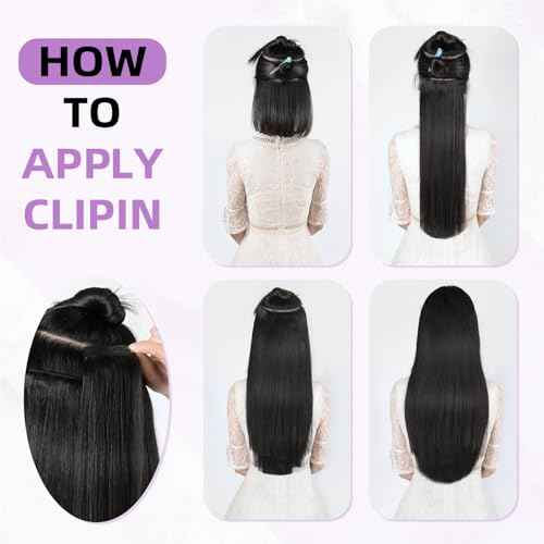 Clip in Hair Extensions Real Human Hair,100% Brazilian Remy Human Hair Extensions for Women,1B Natural Black 8pcs Per Set with Double Weft,26inch 130g,Straight