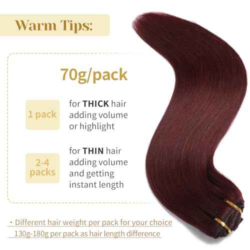 Clip in Hair Extensions Real Human Hair, Burgundy Red ? 16 Inch 7pcs 70g/Pack, Soft Hair Extensions Real Human Hair Clip ins Straight for Women, Capable for all Occasion (#99J 16 Inch)