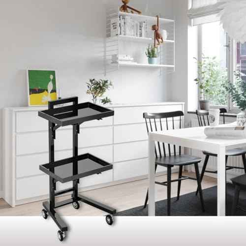 Acrylic Salon Tray on Wheels for Tattoo Medical Dental, Rolling Tray Salon Trolley Beauty Hair Lash Cart Mayo Stand (Black)