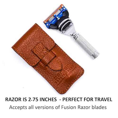 Parker Travel Fusion Safety Razor ? Compact 2.75¡È Fusion-Style Razor with Luxurious Saddle-Leather Sheath & 1 Gillette Fusion Blade, Pocket-Friendly & Durable Design