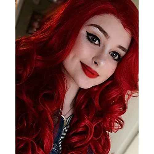 IMSTYLE Red Lace Front Wigs Long Wavy Synthetic Wig for Women Natural Hairline Mera Cosplay Party Halloween Heat Resistant Hair 26inch