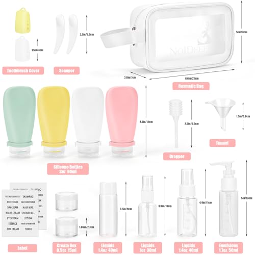 18 Pcs Travel Bottles Set for Toiletries, TSA Approved Travel Size Containers with Bandage Silicone Squeezable for Shampoo Conditioner Lotion Body Wash (Multicolour+White Bag)