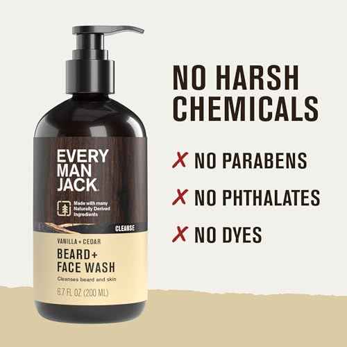 Every Man Jack Beard + Face Wash - Vanilla & Cedar Fragrance - Cleans & Softens Your Beard and Skin - Naturally Derived w/Aloe and Glycerin- 6.7 fl oz - 2 Pack
