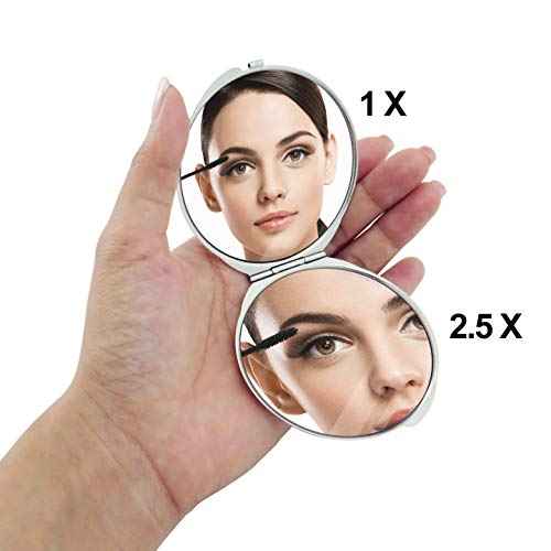 MADDesign Mother of Pearl Compact Makeup Mirror Folding Magnify Butterfly Flowers Pink Yellow