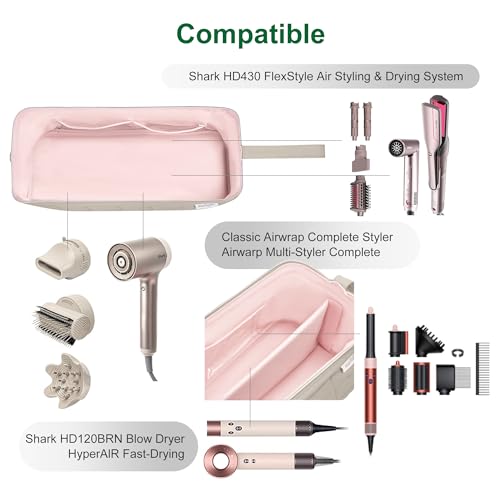 Hair Tools Travel Bag Organizer for Dyson Airwrap Case Holder Shark Hair Dryer Flex Style Airstraight Brush Revlon Attachments Carrying Case Flat Curling Iron Bags (Camel)