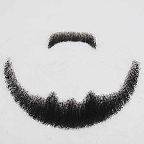 ZigZag Hair Face Beard Extension Human Hair Mustache Black Costume Fake Beard for Adults Men Realistic Makeup Lace Invisible False Beards (Black, Beard 6)