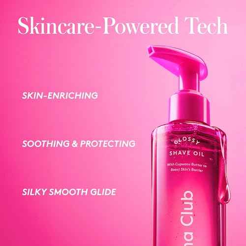 Athena Club Women's Shave Kit, Glossy Shave Oil, Super Pink + 4 Razor Blade Refills