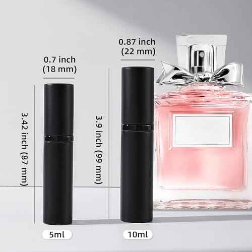 Perfume Refillable Bottle 5ml Bottom Refill Portable Purse Atomizer, Cologne Travel Perfume Spray Bottle for Outgoing and Traveling (Black + Pink 10ml)