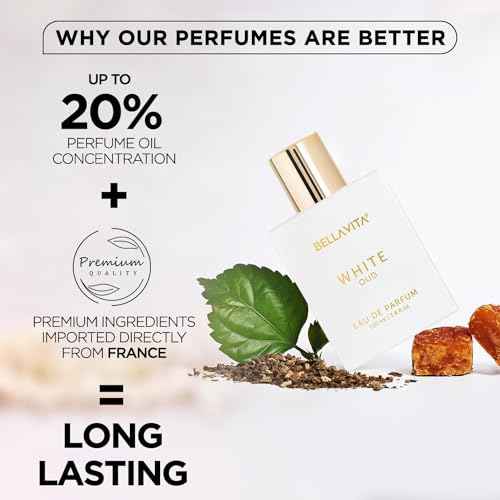 BellaVita Luxury White OUD Unisex Perfume 100Ml | Premium Arabic Men and Women Perfumes | Notes of Artemisia, Musk, Oud Vetiver and Freesias | Exquisite Unisex Arabian Perfume for Women & Men
