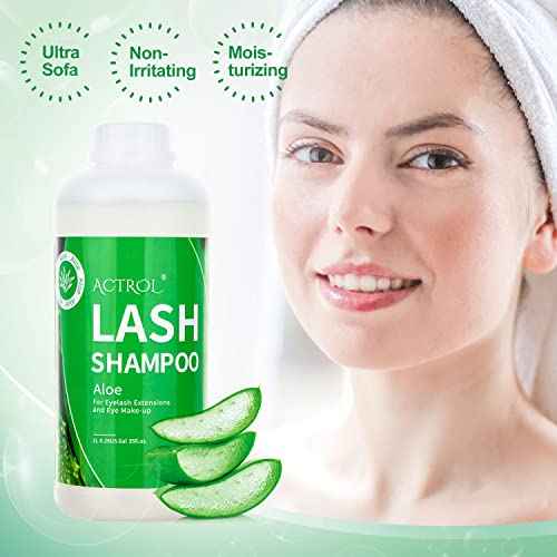 Eyelash Extension Cleanser Aloe 1L Natural Lash Extension Shampoo Professional Eyelid Foaming Cleanser Paraben & Sulfate Free Non-lrritating with Salon and Home Care