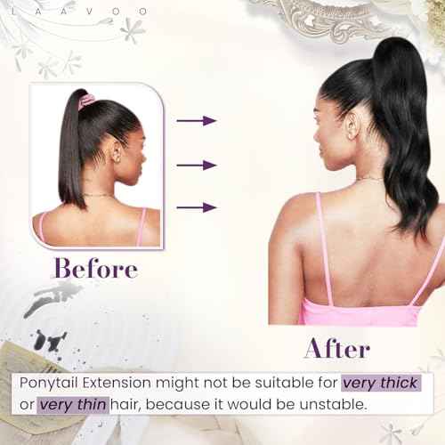 LaaVoo Ponytail Extension Human Hair Black Pony Tails Hair Extensions Real Human Hair Long Ponytail Hair Extensions Black Balayage Dark Brown Mix Caramel Blonde 20 Inch 80g
