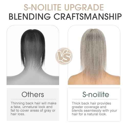 S-noilite Hair Toppers for Women Real Human Hair, 100% Real Human Hair Toppers with Bangs for Women with Thin Hair,2.25"*6" Lace Silk Base 12 inch (Mixed Light Gray)