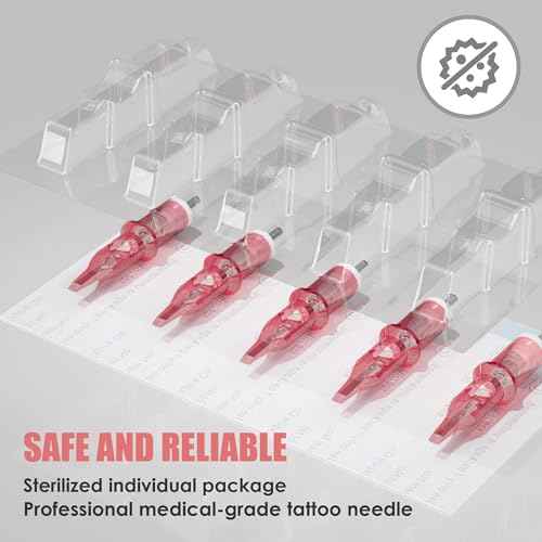 Neebol 50Pcs Tattoo Cartridge Needles Assorted Mixed Sizes - #12(3/5/7/9RL¡¢5/7RS¡¢7/9/15RM¡¢15M1) - Professional Tattoo Needles Cartridges for Lining & Shading Disposable Membrane for Tattoo Pen