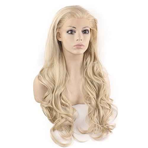 MX angel Long Wavy Celebrity Natural Hairline Ash Blond Synthetic Lace Front Wig