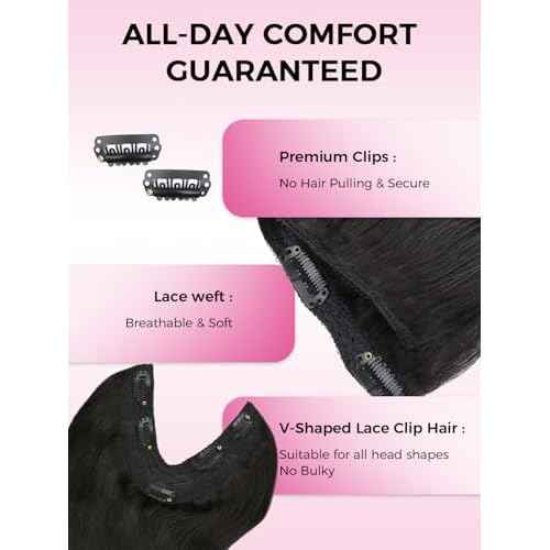 Lashey V Shape Invisible Clip in & Lace Clip in Hair Extensions Human Hair, 18 Inch 120g Set (1 V-Shaped + 2pcs Lace Clip ins), Natural Black Body Wave No Leave Out Hair Extension for Women